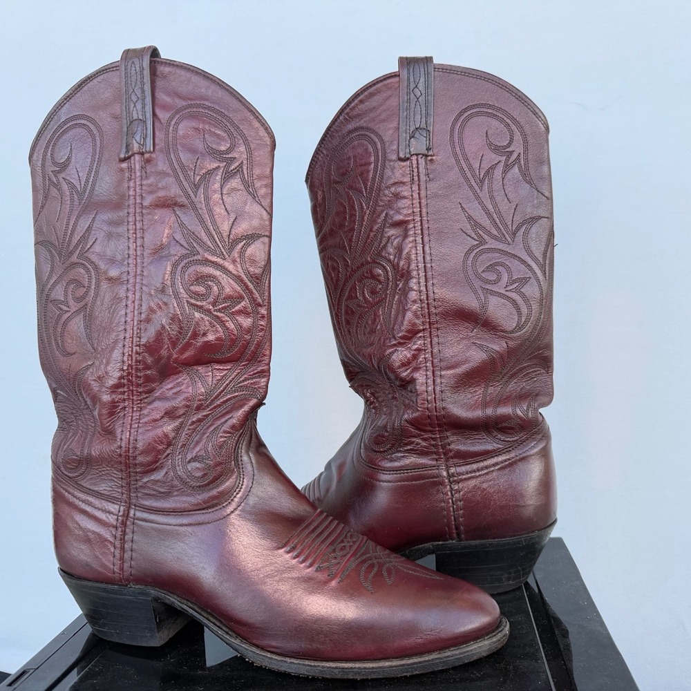 Dan Post Cowboy Boots Mens 9M Burgundy Leather‎ Western Stitched USA DP2111